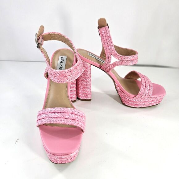 Steve Madden Lombardo Heeled Sandal Pink Raffeta Platform Buckle Ankle Strap W8 - Picture 2 of 16